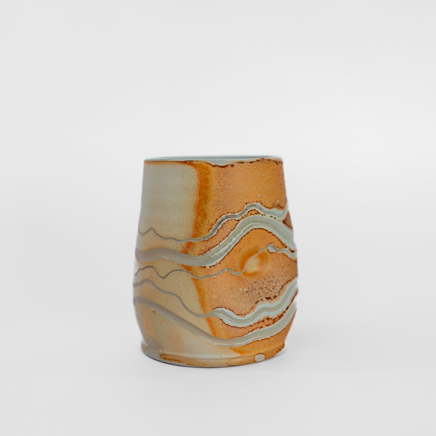 soda-fired sgraffito thumb tumbler