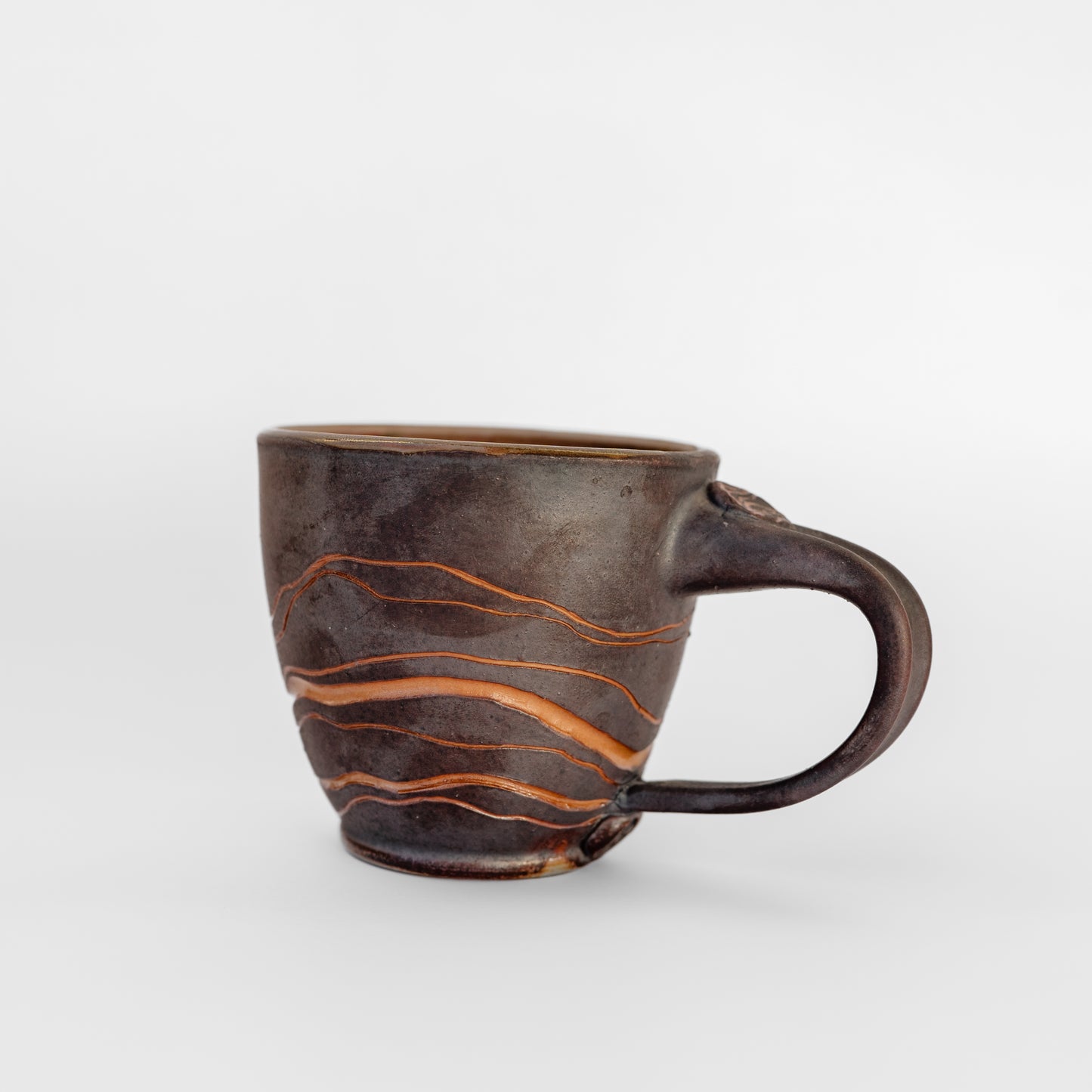 soda-fired sgraffito latte mug