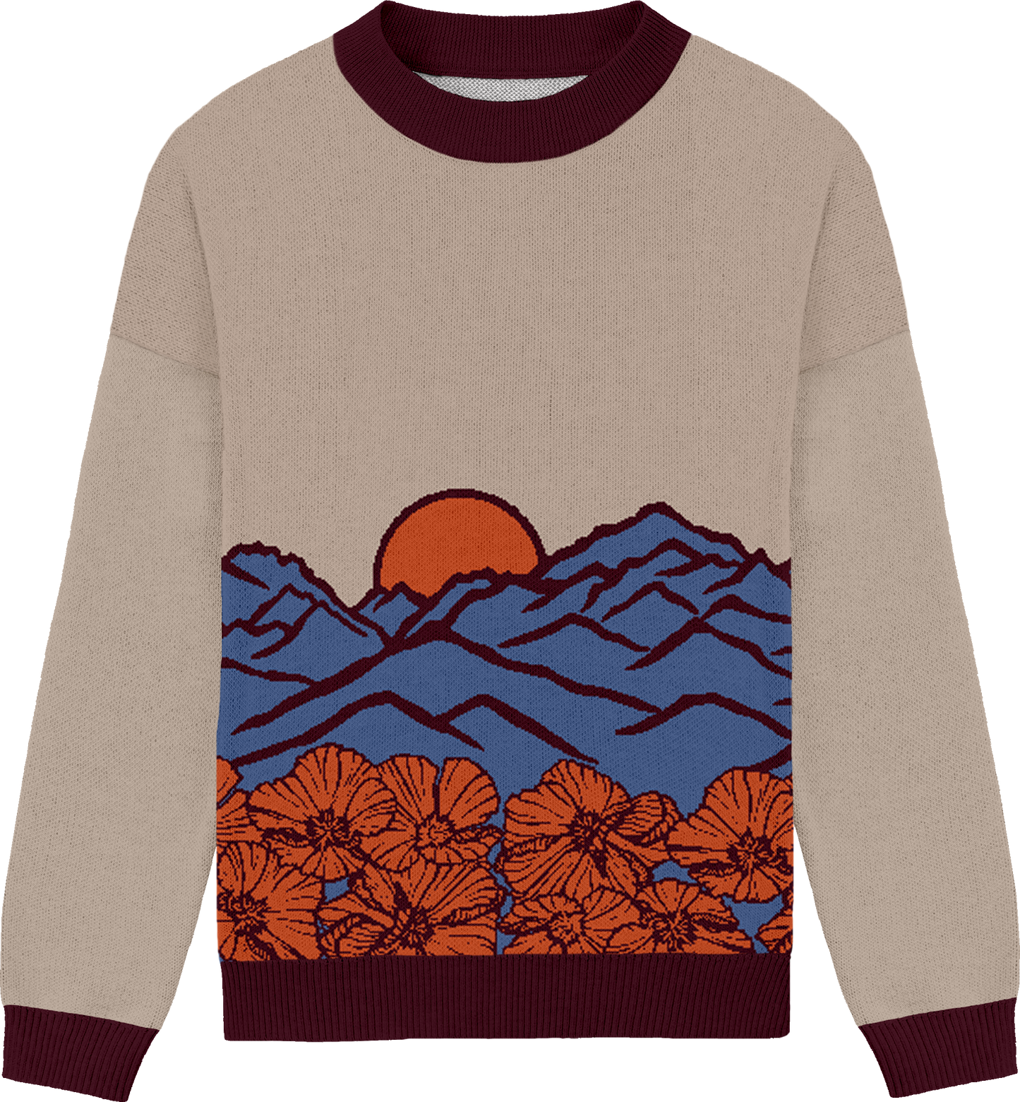 california poppies crewneck knit sweater - dusk