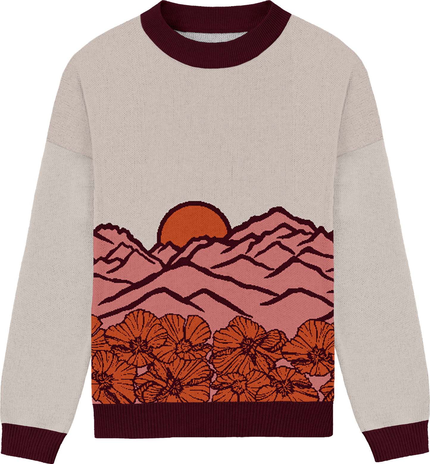 california poppies crewneck knit sweater - alpenglow