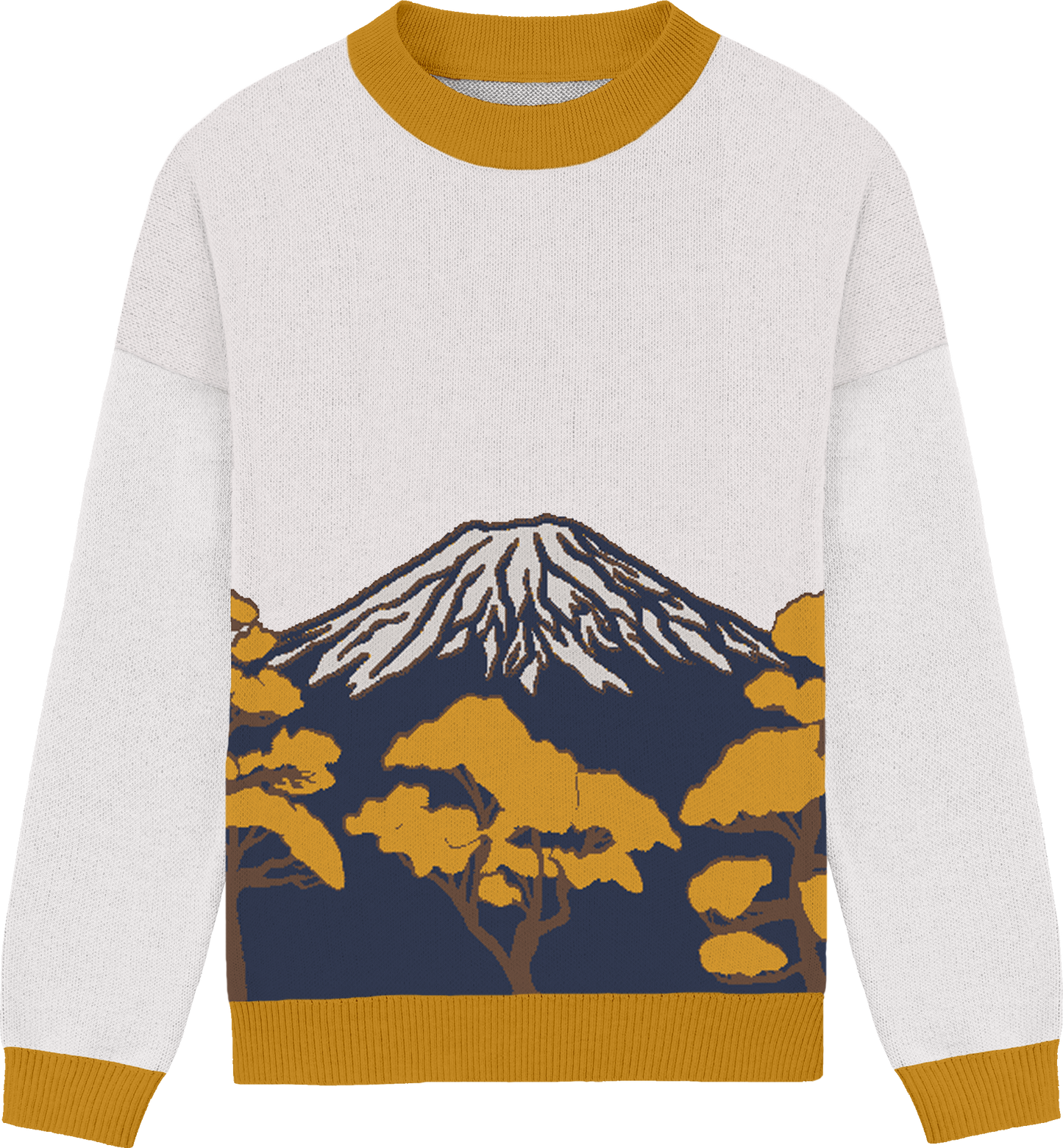 mt. fuji crewneck knit sweater - yellow