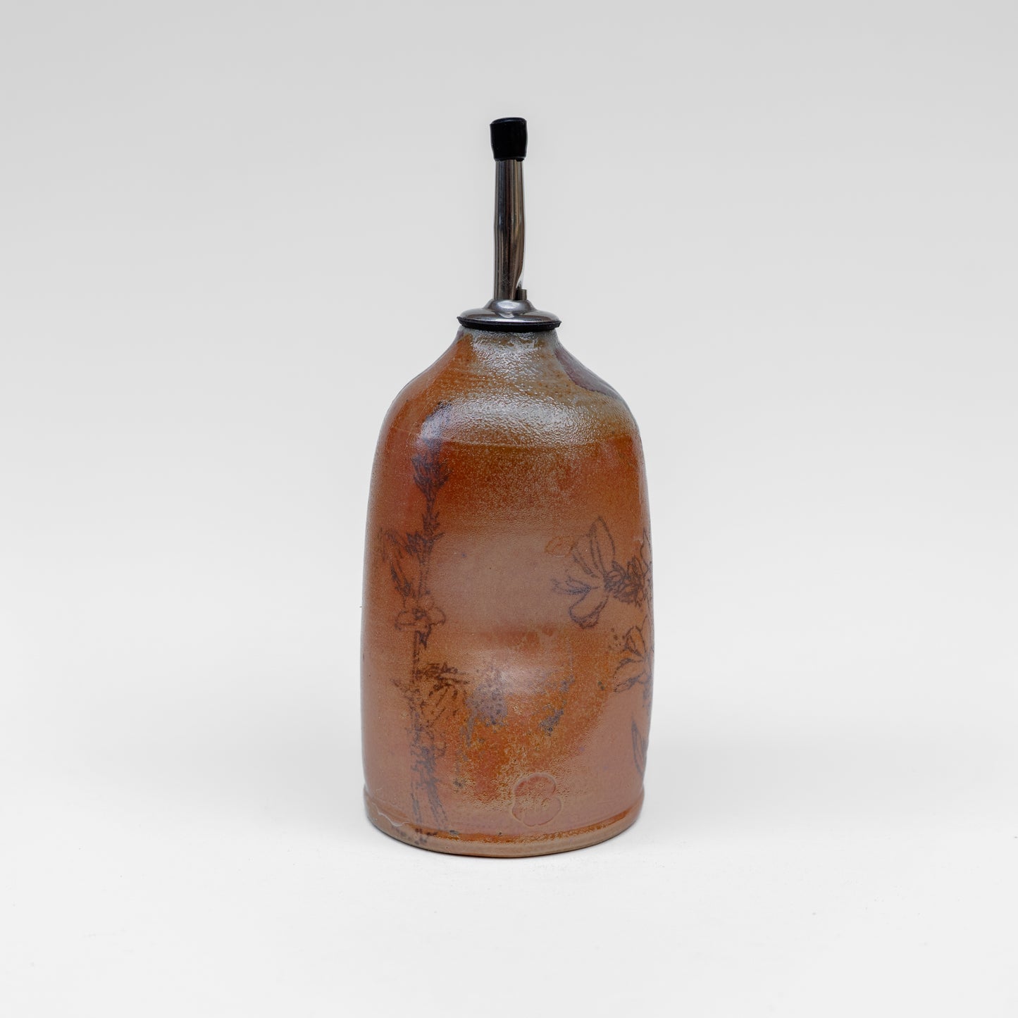 soda-fired wildflower transfer oil bottle/soap dispenser
