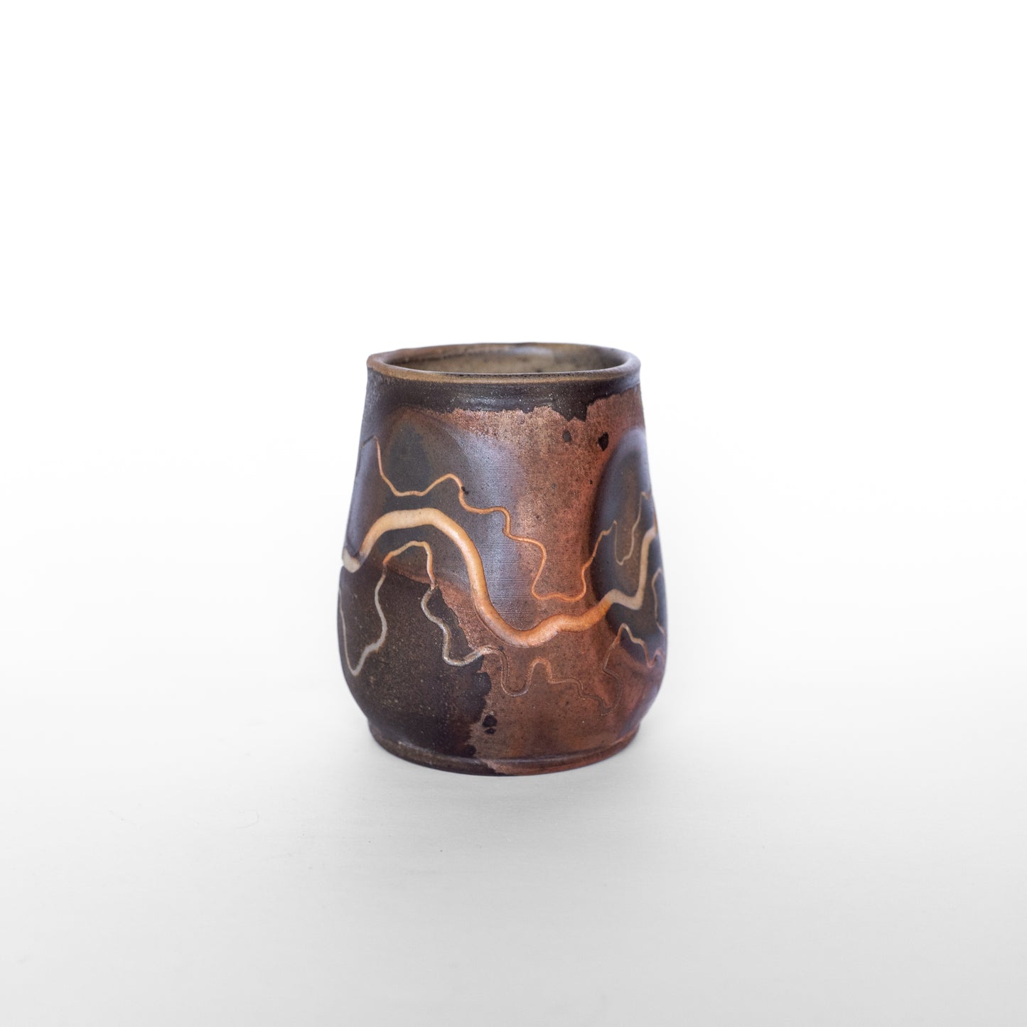 wood-fired sgraffito thumb tumbler