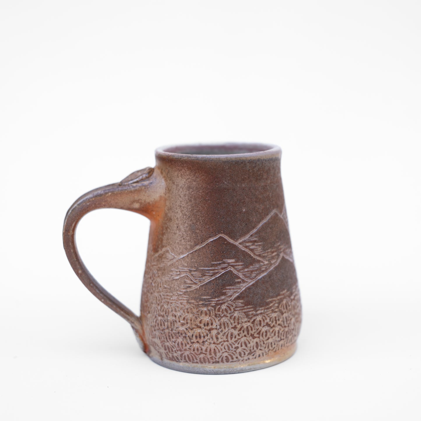 soda-fired sgraffito round mug