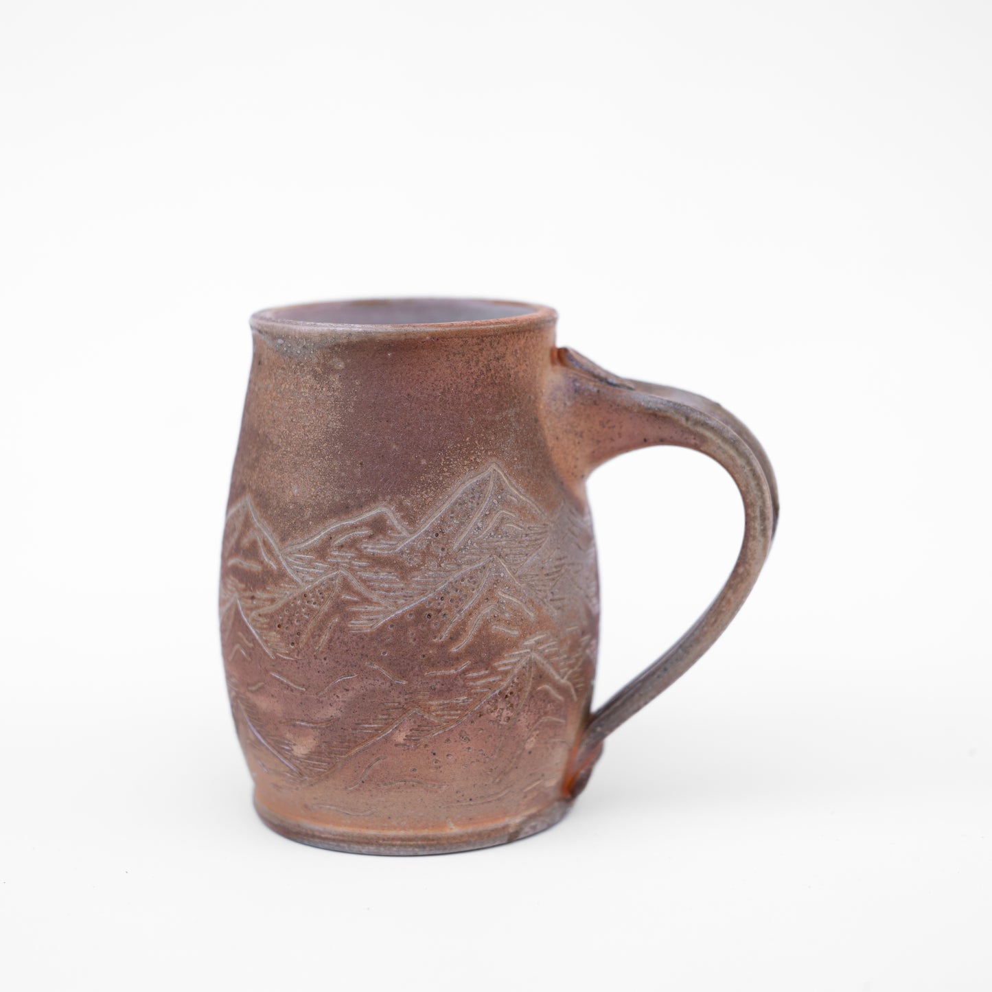 soda-fired sgraffito round mug