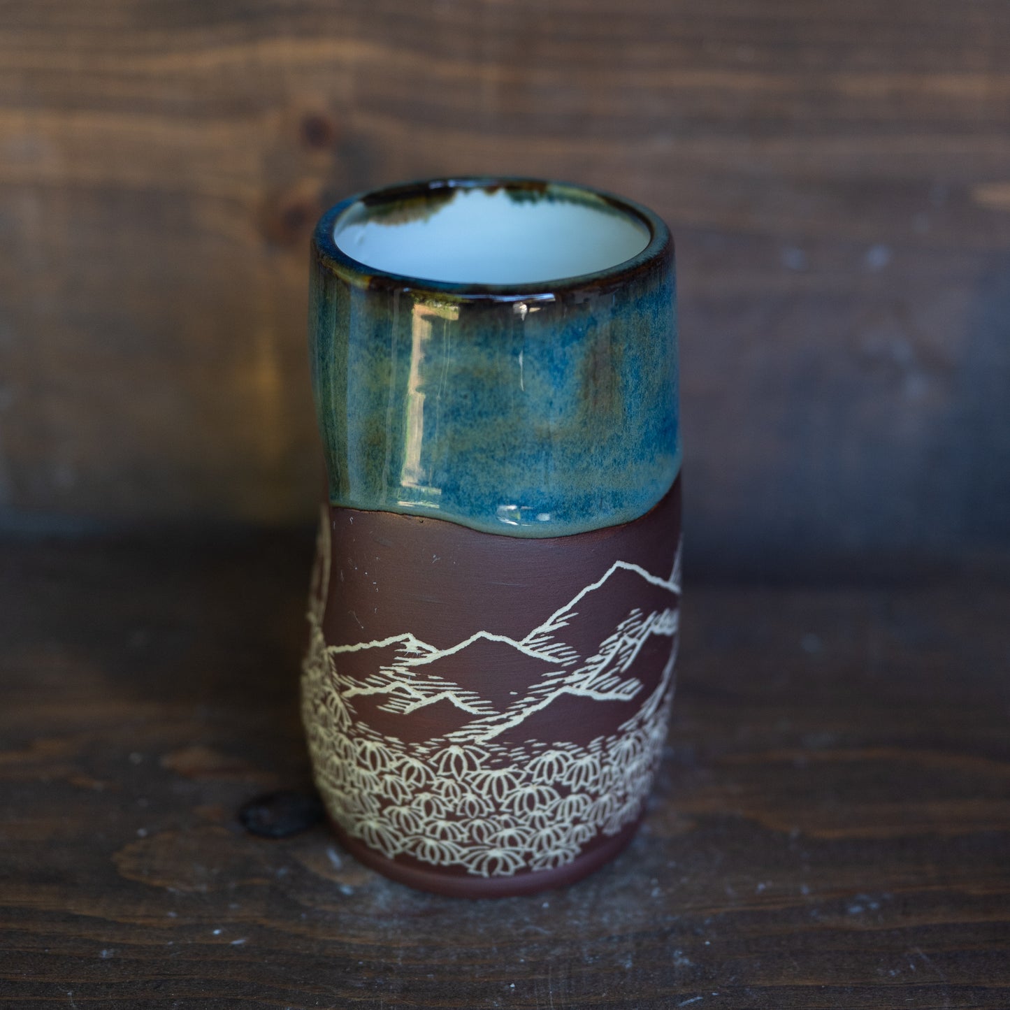 mountain range and wildflowers sgraffito thumb tumbler