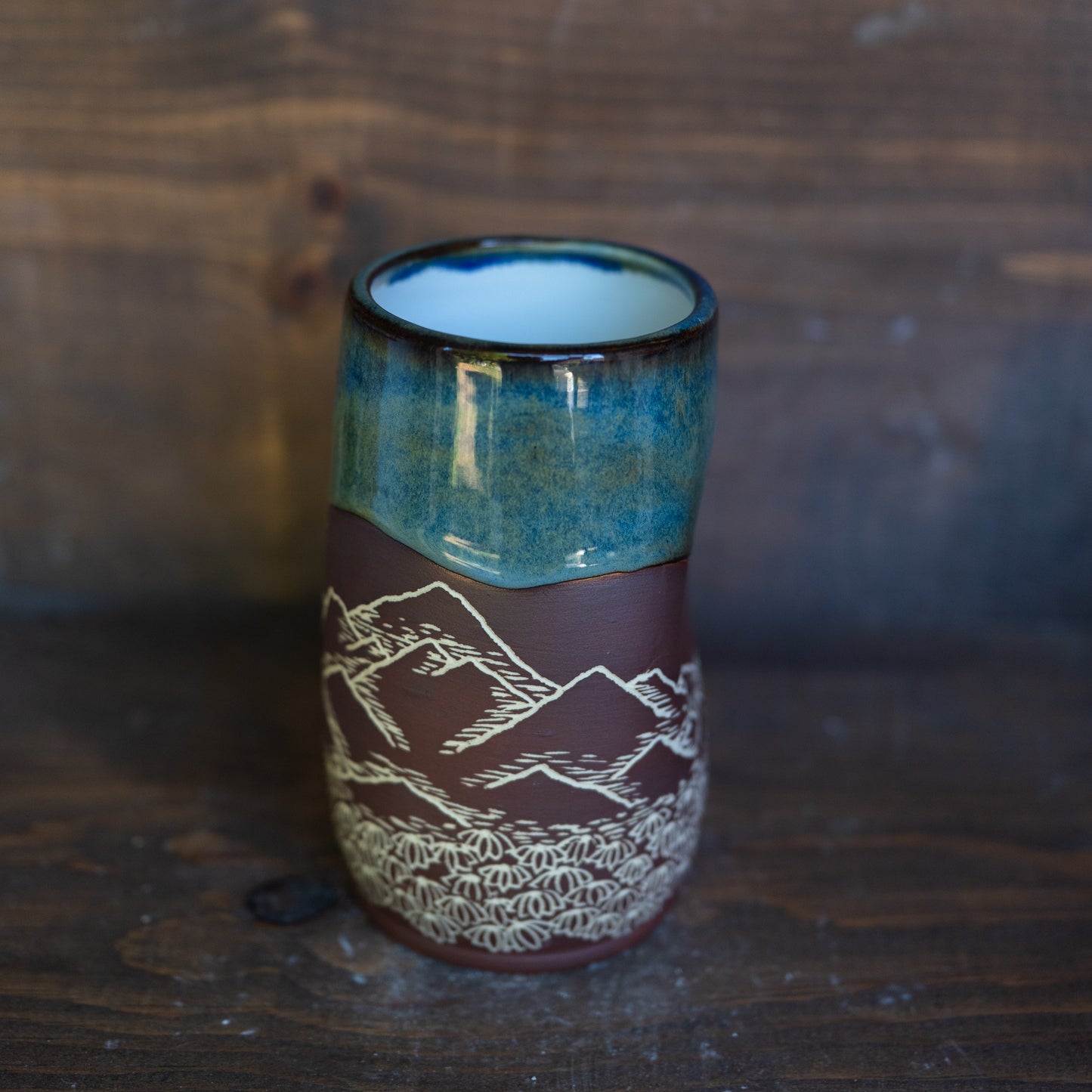 mountain range and wildflowers sgraffito thumb tumbler