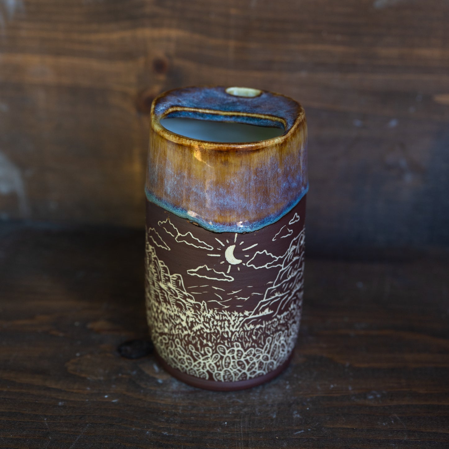 canyon valley sgraffito travel mug