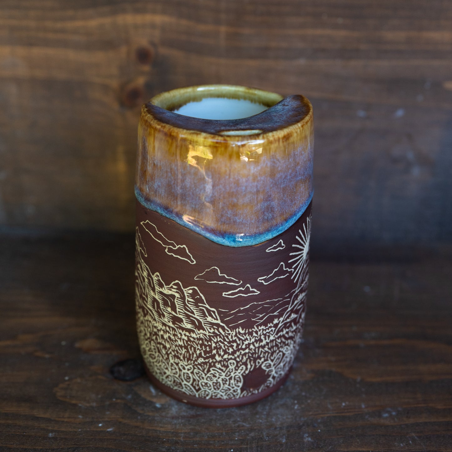 canyon valley sgraffito travel mug