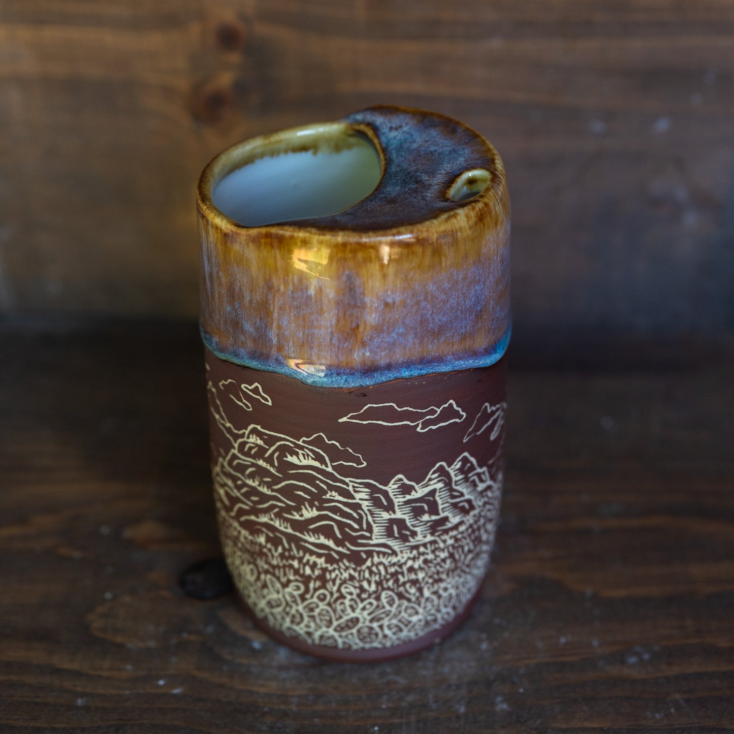 canyon valley sgraffito travel mug