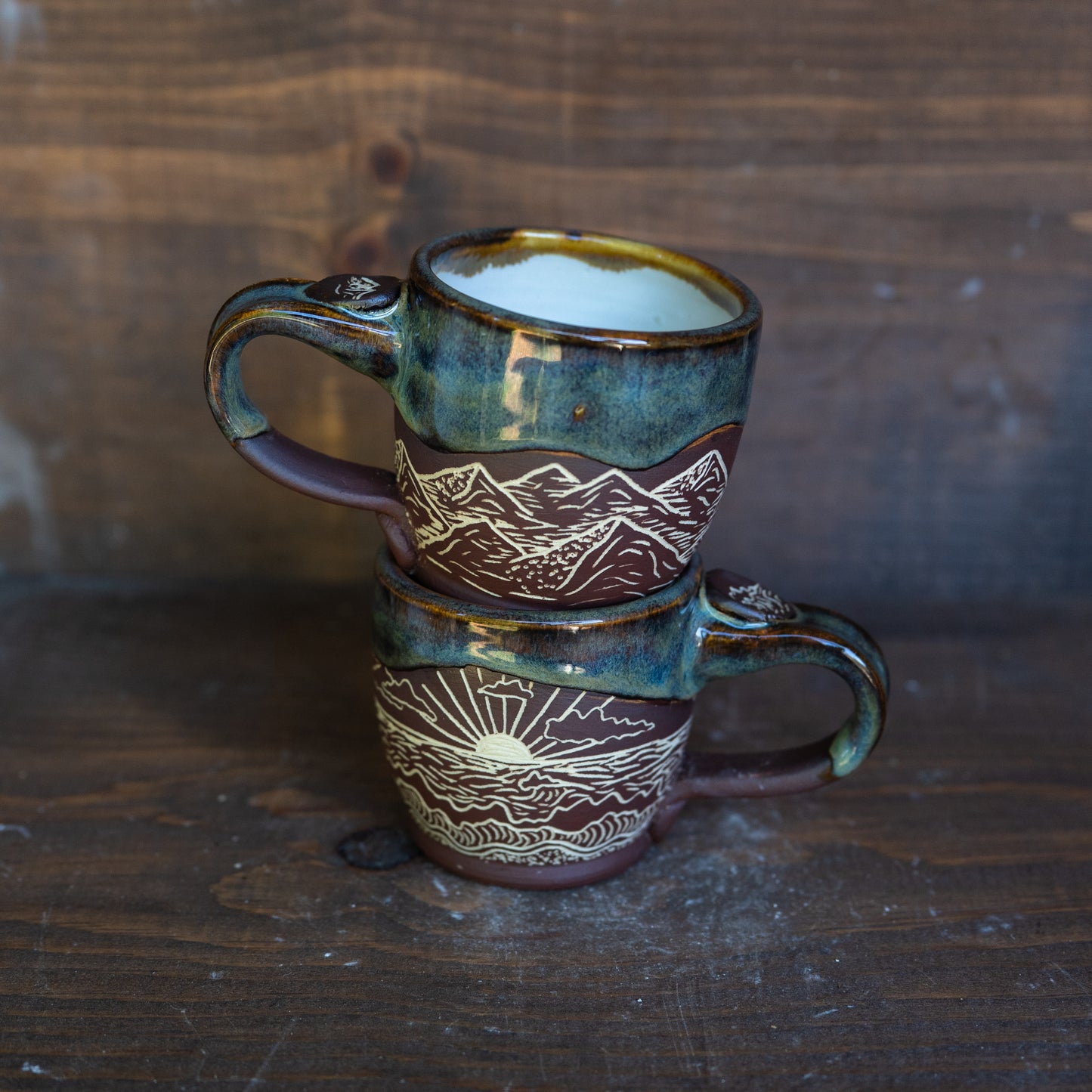 ocean sgraffito espresso mug