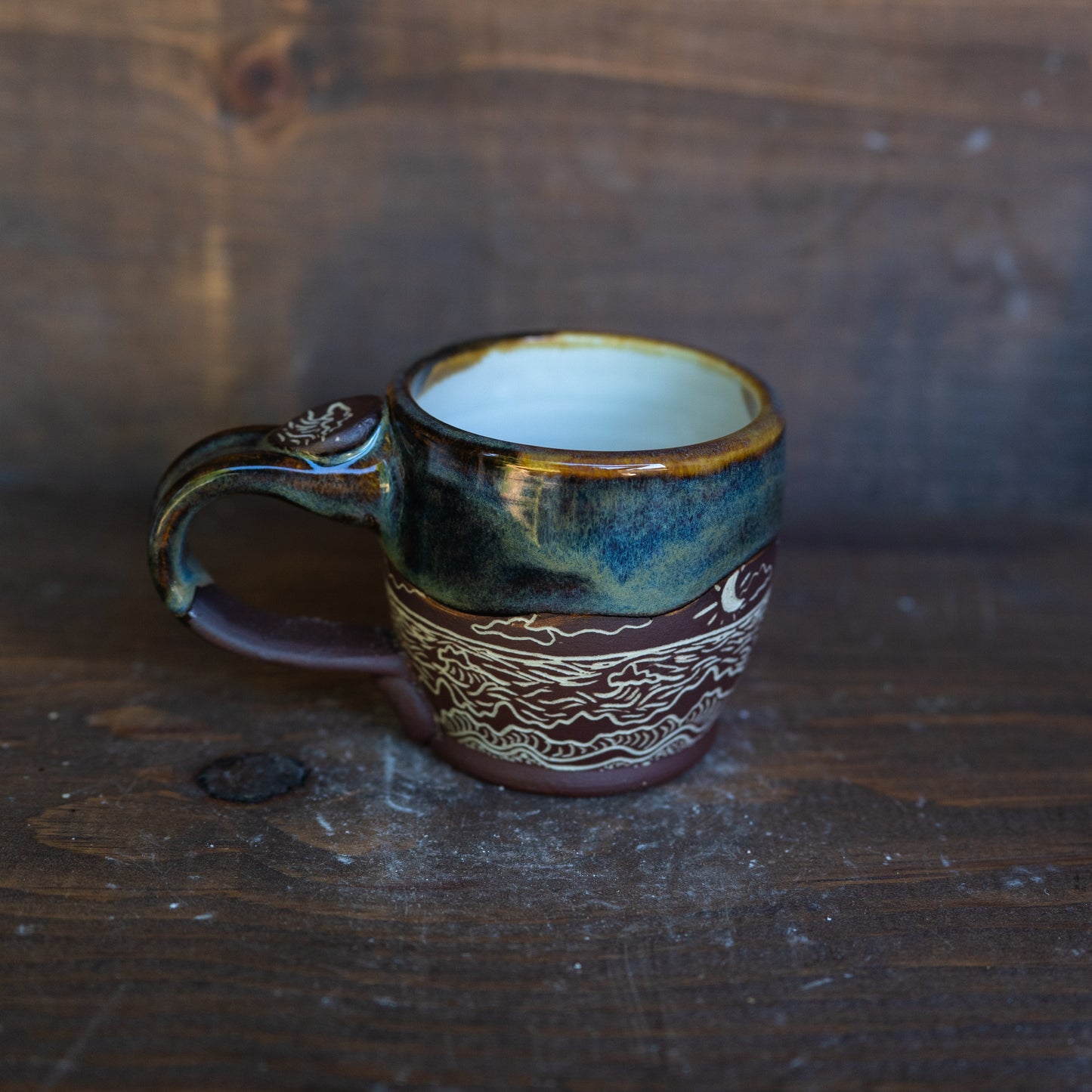 ocean sgraffito espresso mug