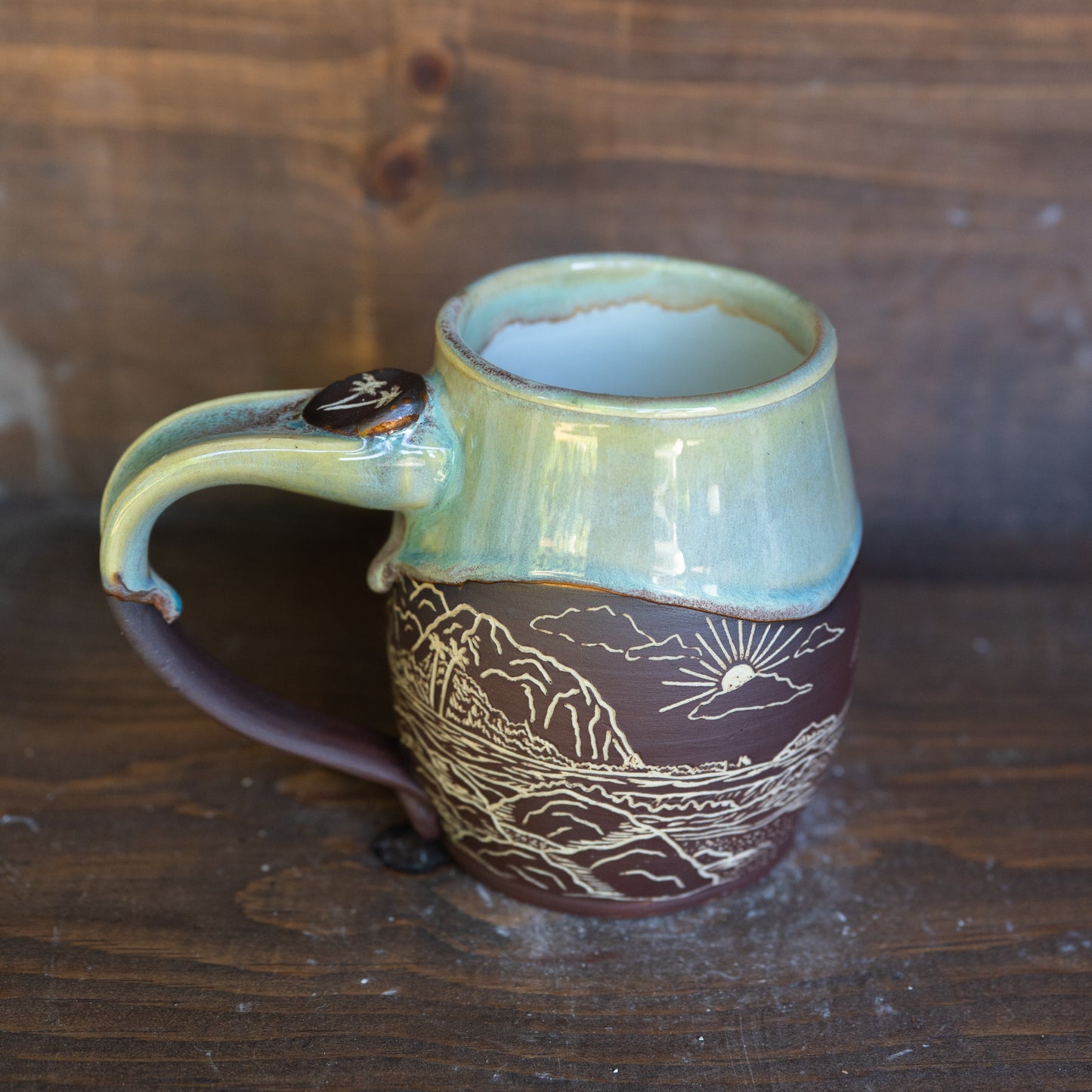 island coastline sgraffito mug