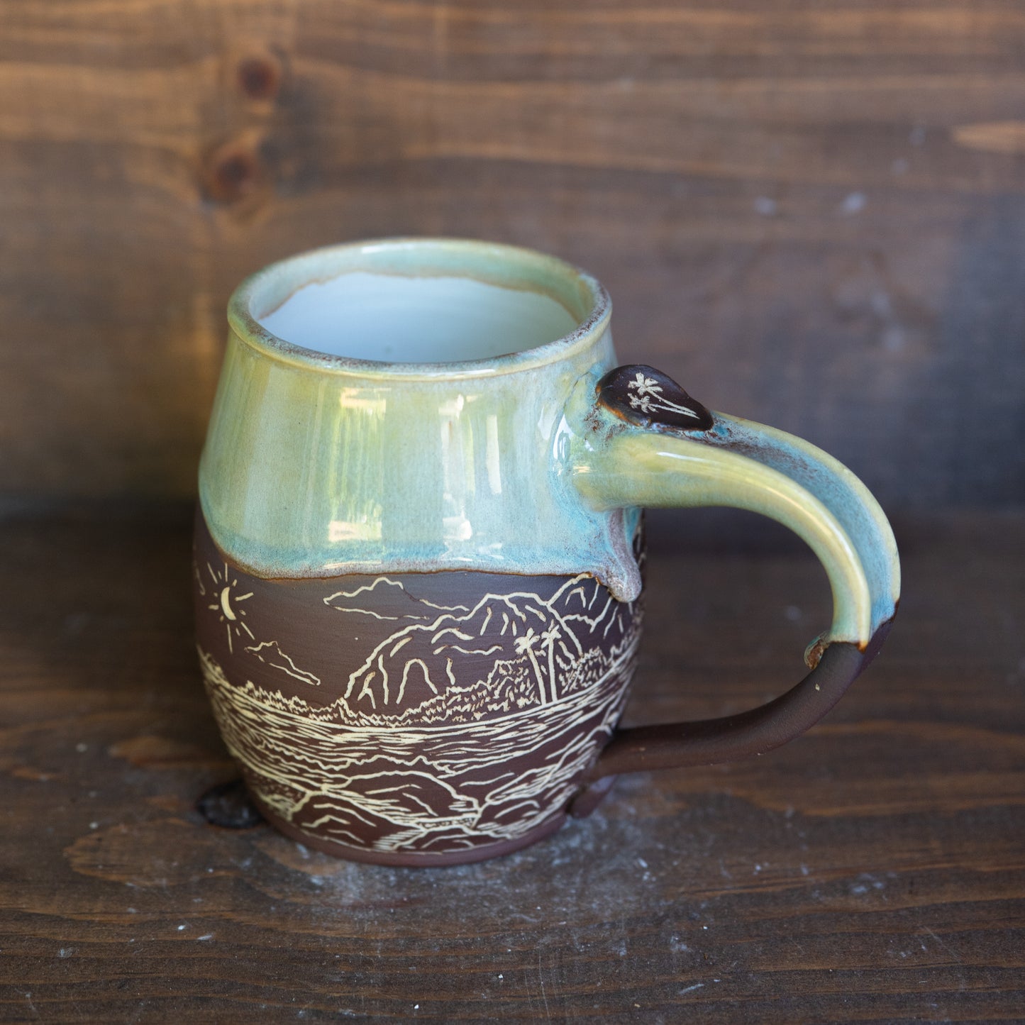 island coastline sgraffito mug