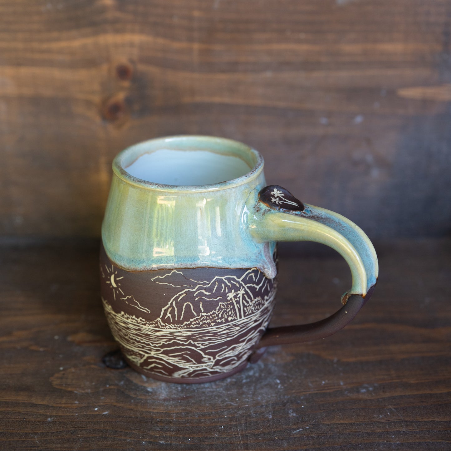 island coastline sgraffito mug