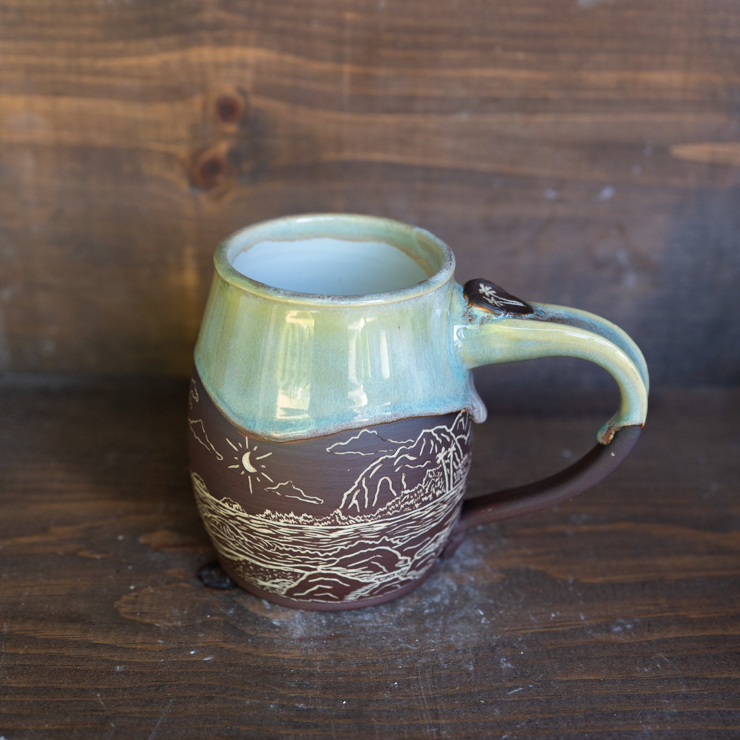 island coastline sgraffito mug