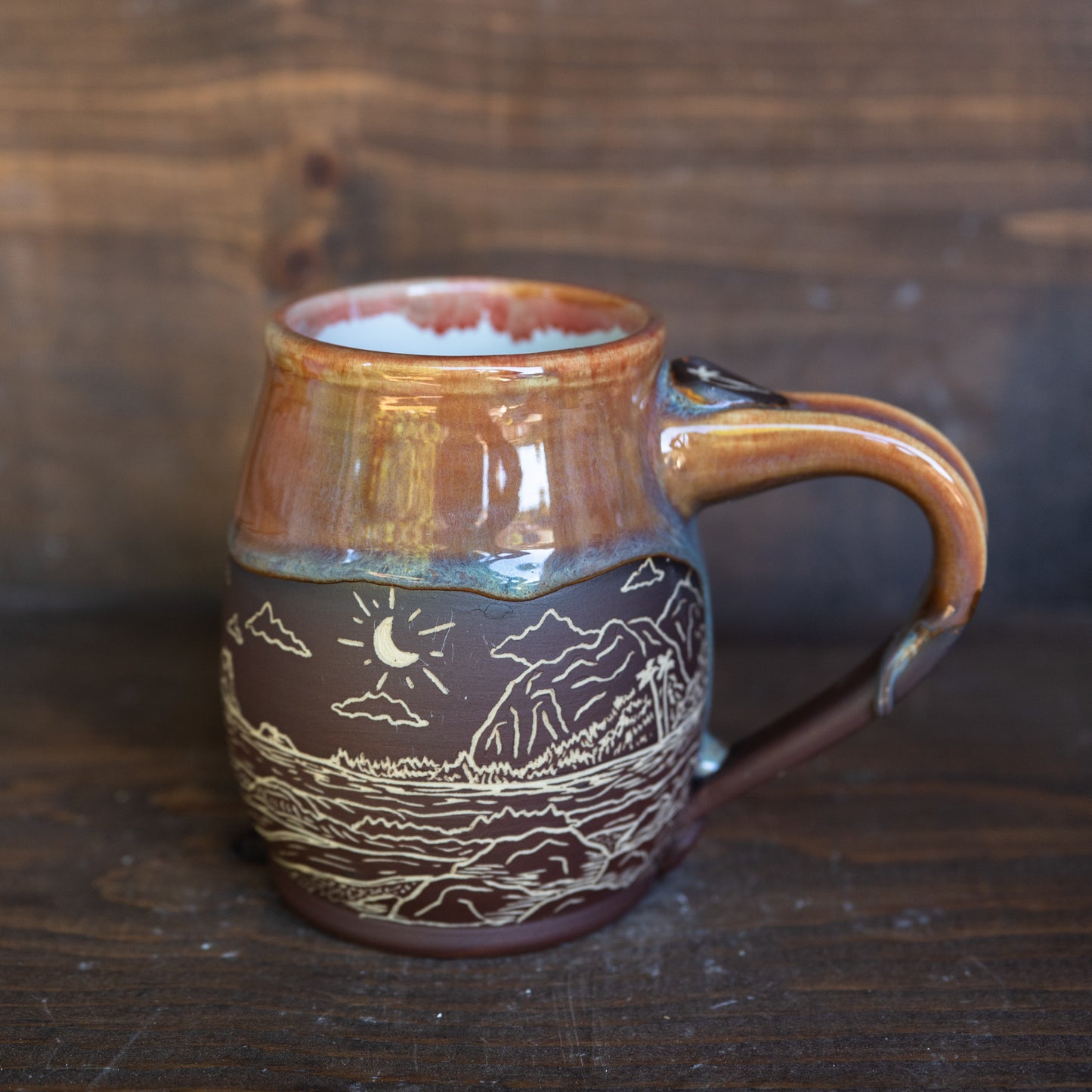 island coastline sgraffito mug