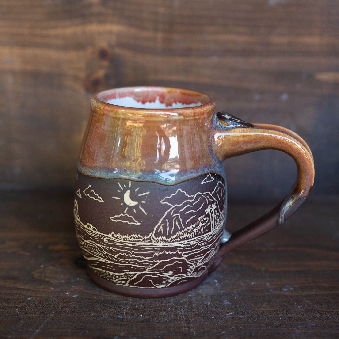 island coastline sgraffito mug