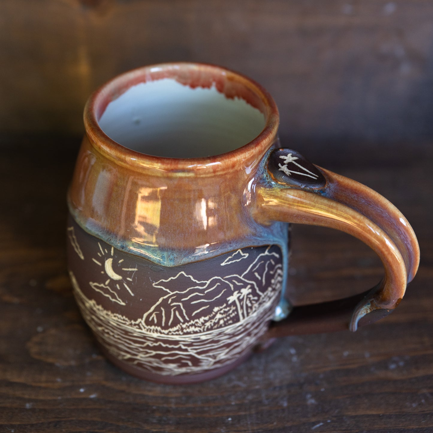 island coastline sgraffito mug