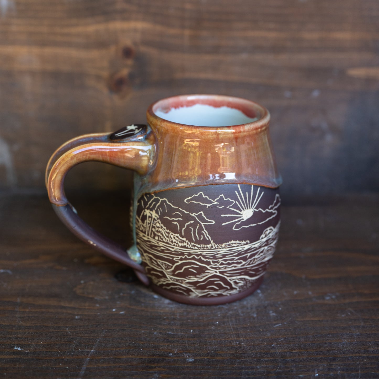 island coastline sgraffito mug