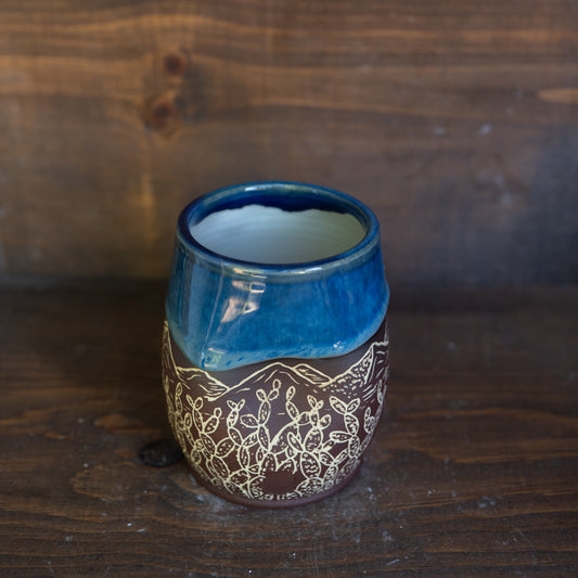 saguaro desert sgraffito thumb cup