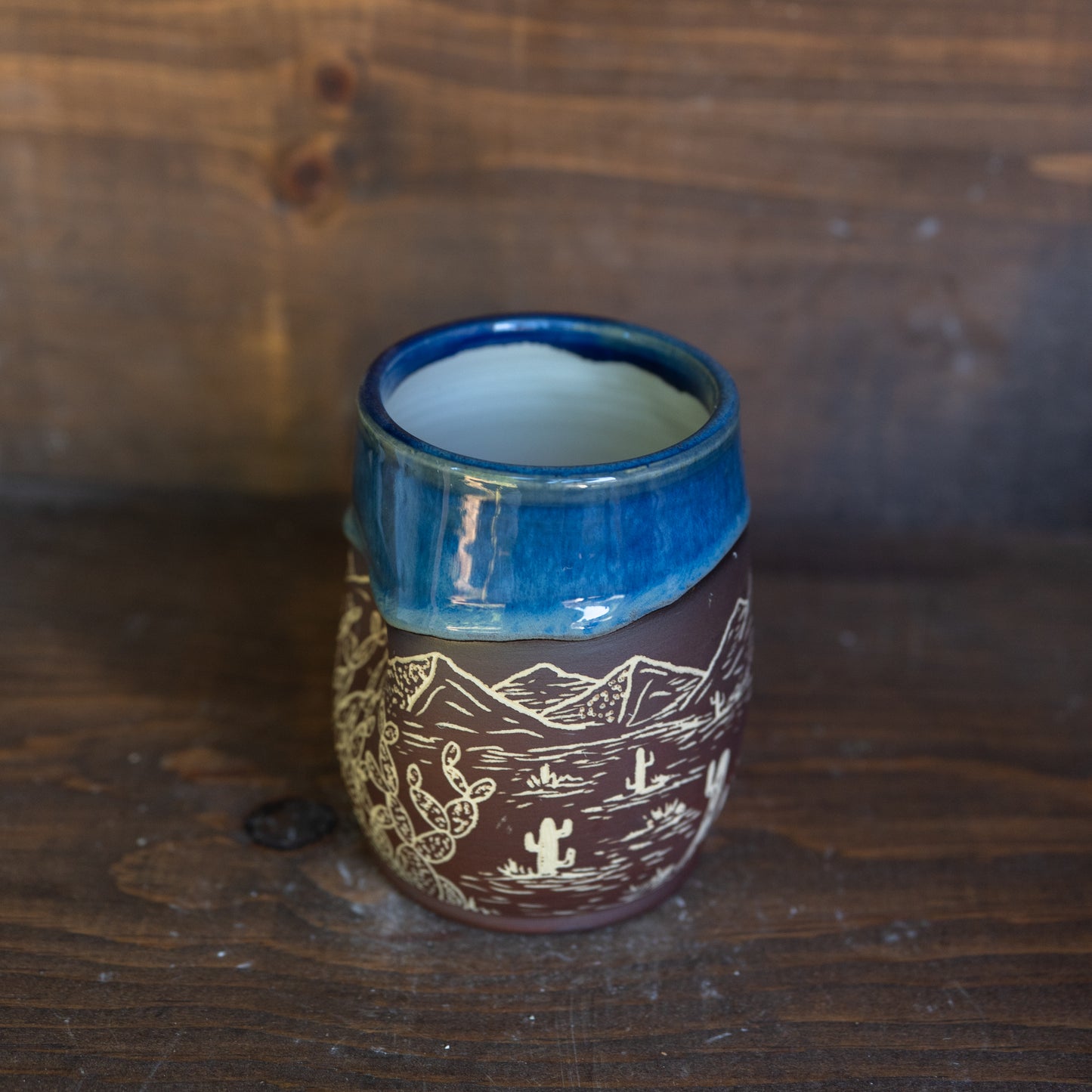 saguaro desert sgraffito thumb cup