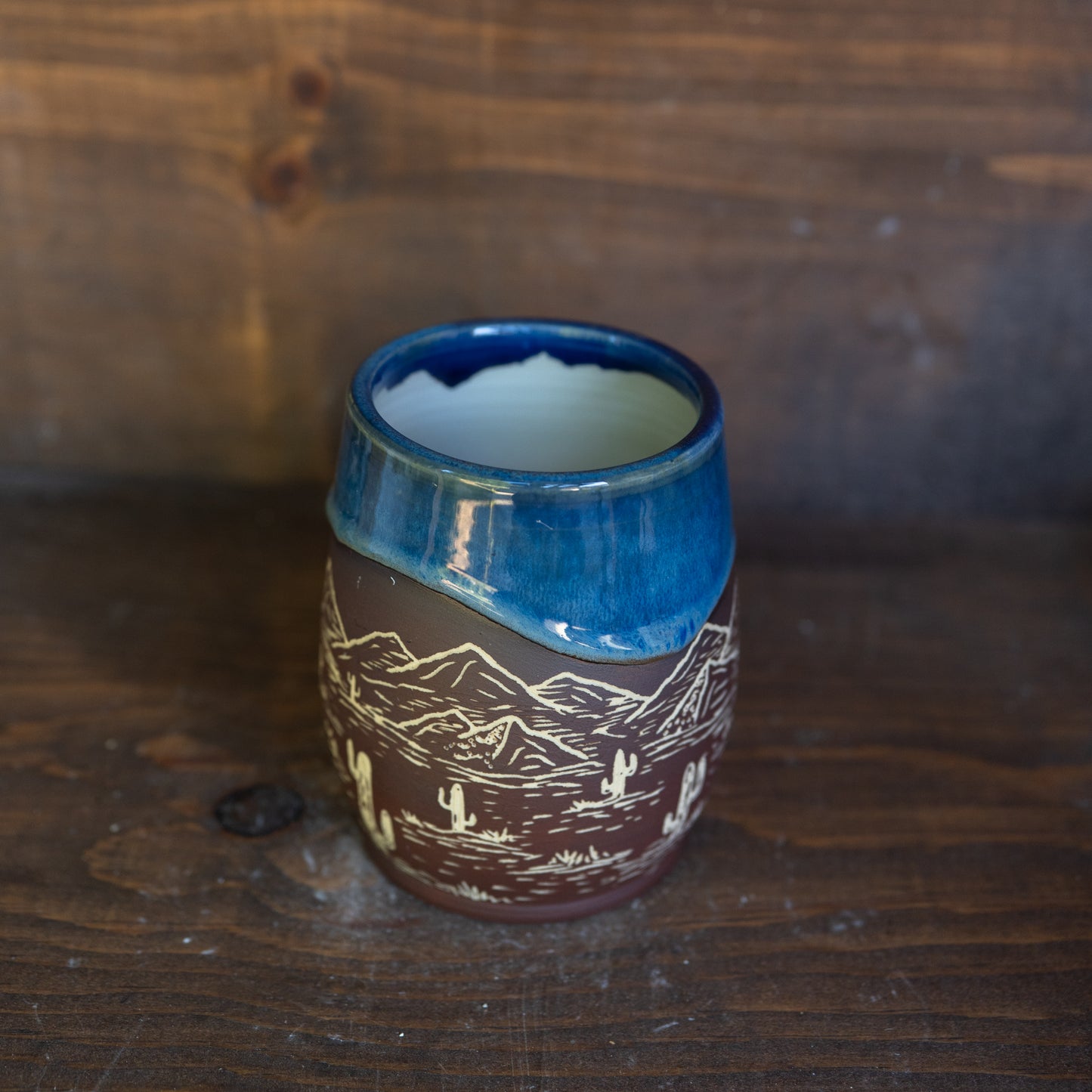 saguaro desert sgraffito thumb cup