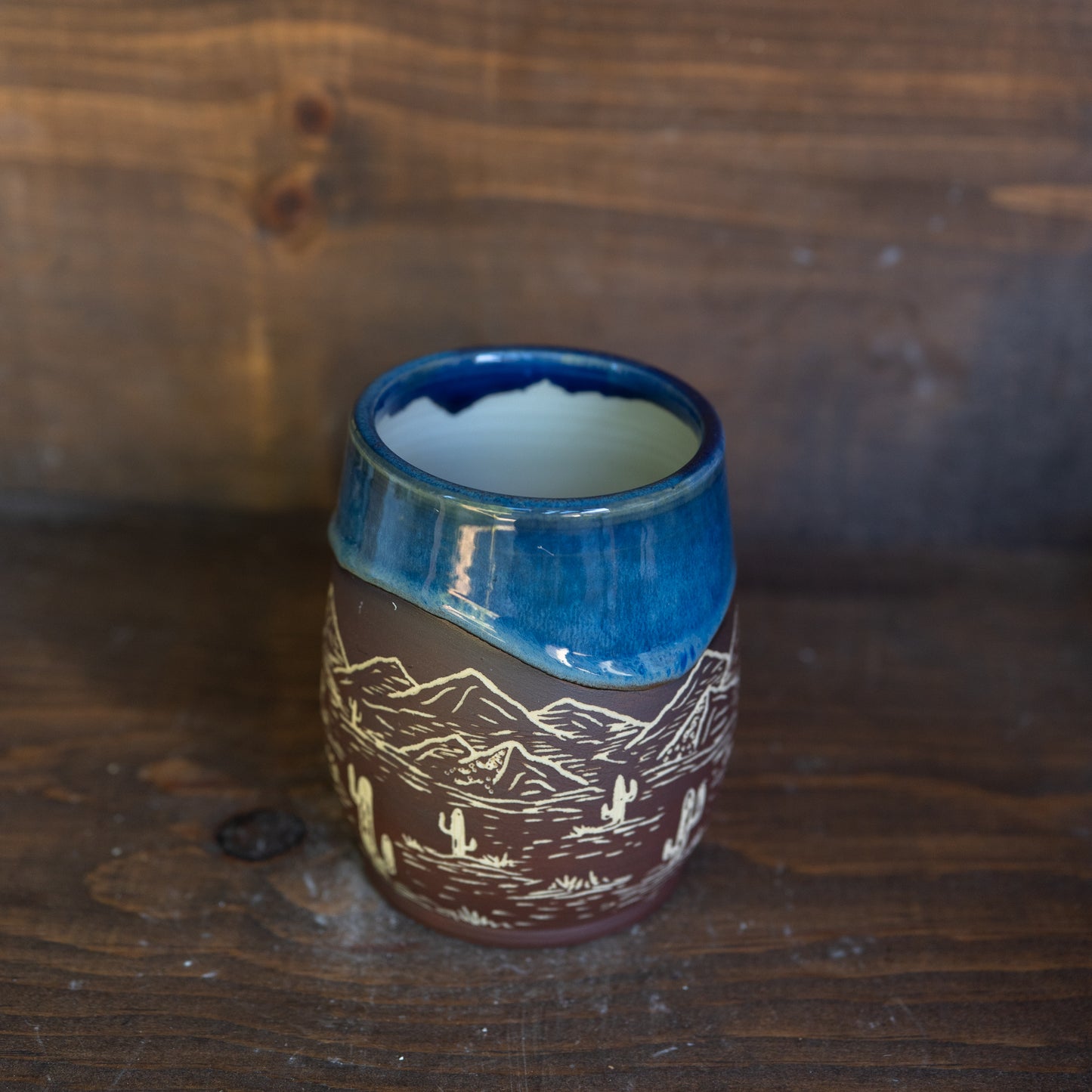 saguaro desert sgraffito thumb cup