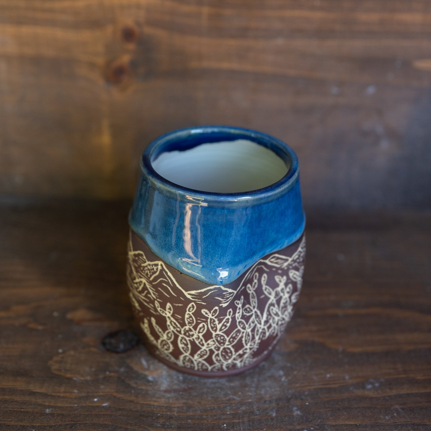 saguaro desert sgraffito thumb cup