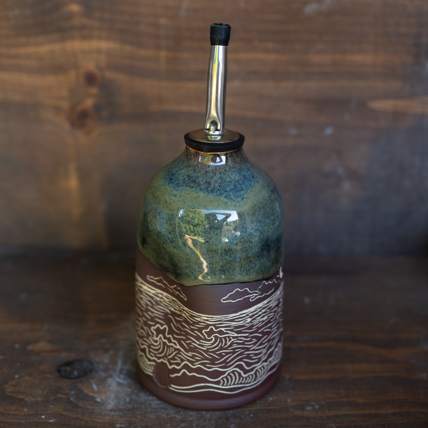 ocean sgraffito oil bottle