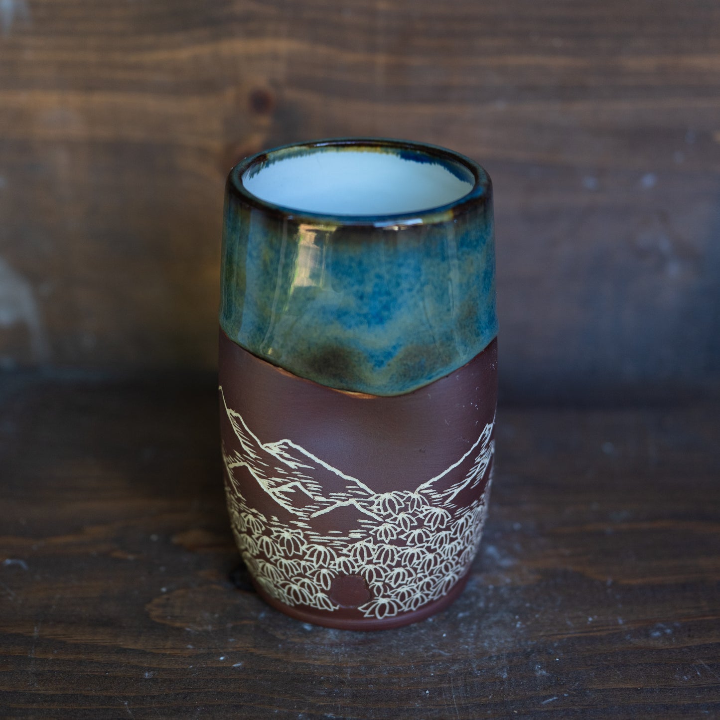 mountain range and wildflowers sgraffito thumb tumbler