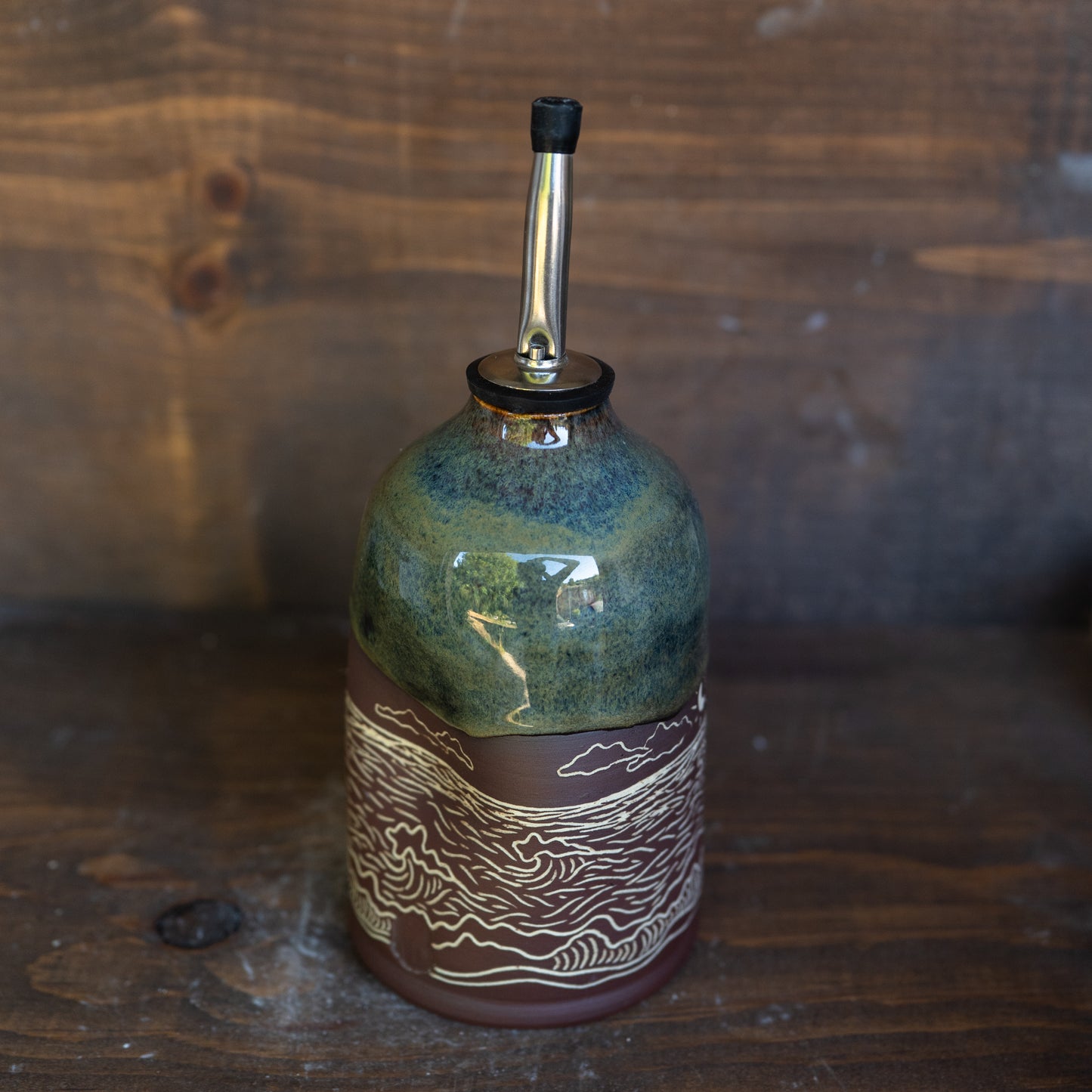 ocean sgraffito oil bottle