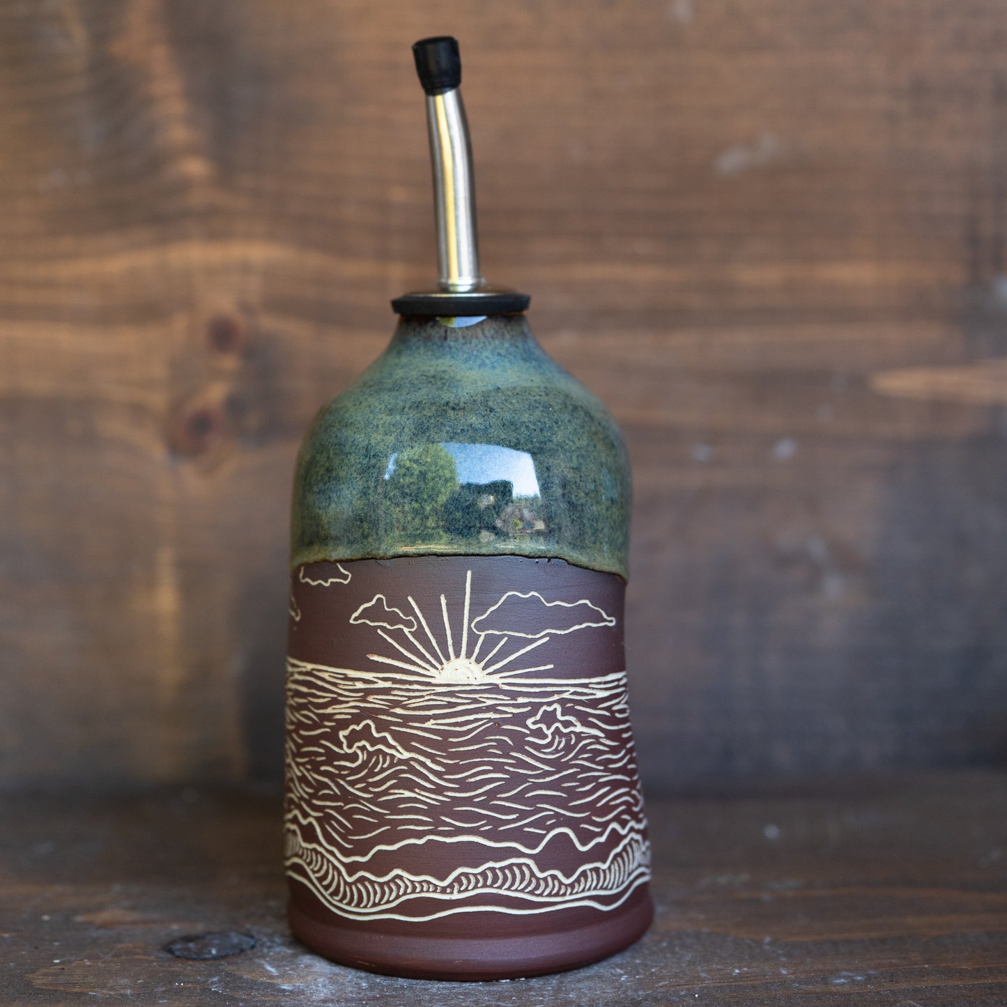 ocean sgraffito oil bottle