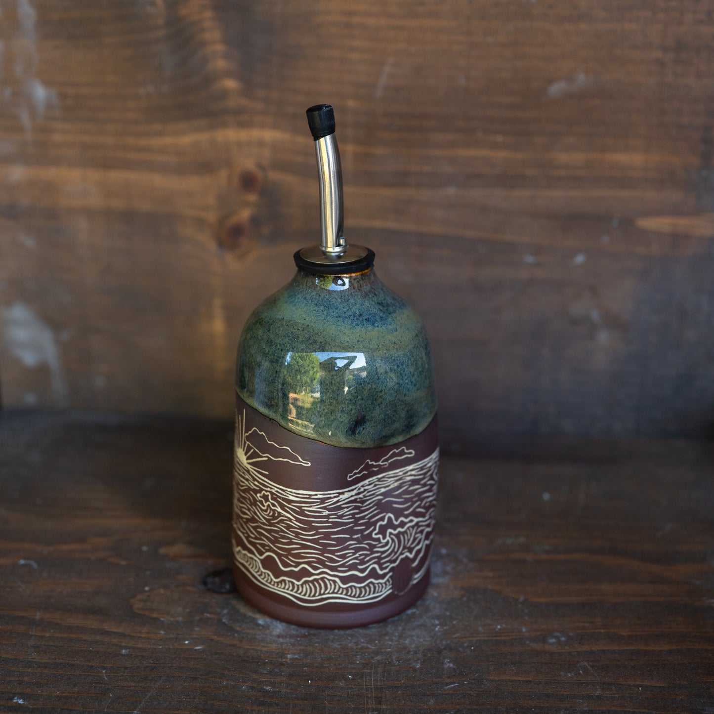 ocean sgraffito oil bottle