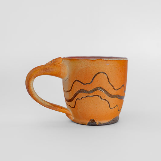 soda-fired sgraffito latte mug