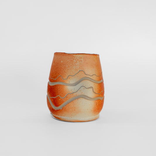 soda-fired sgraffito thumb tumbler