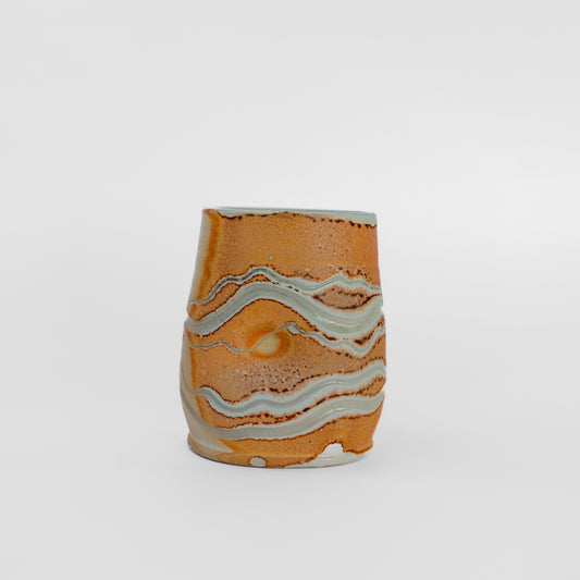 soda-fired sgraffito thumb tumbler