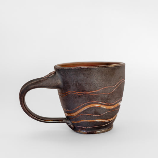 soda-fired sgraffito latte mug