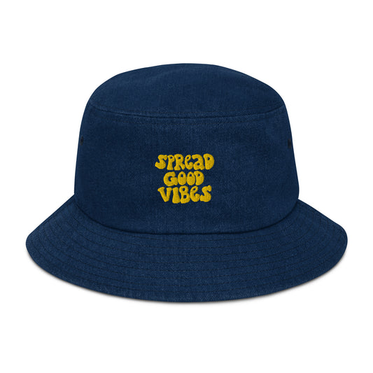 spread good vibes denim bucket hat - yellow