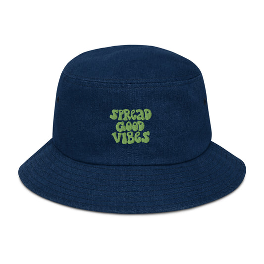 spread good vibes denim bucket hat - green