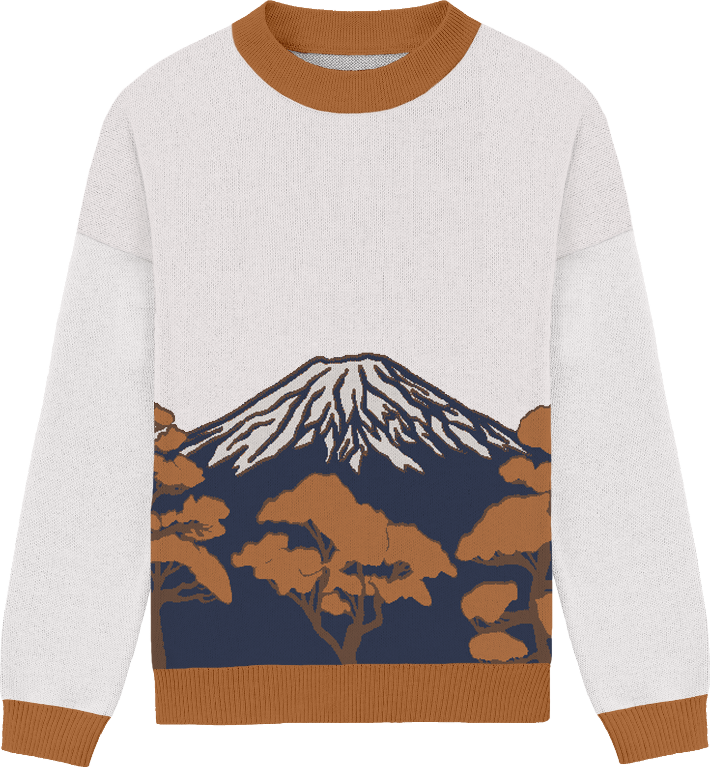 mt. fuji crewneck knit sweater - rust