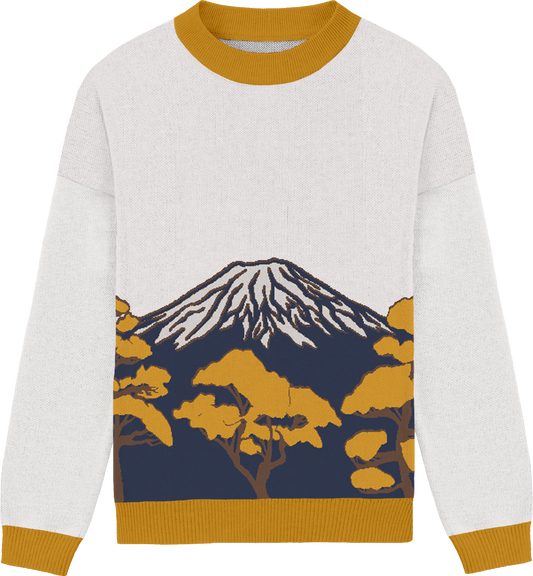 mt. fuji crewneck knit sweater - yellow