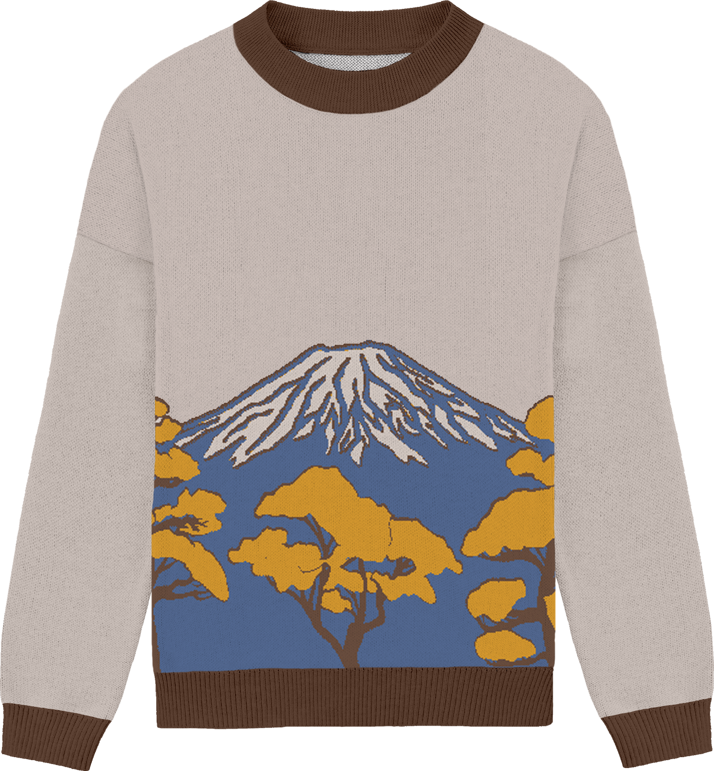 mt. fuji crewneck knit sweater - autumn