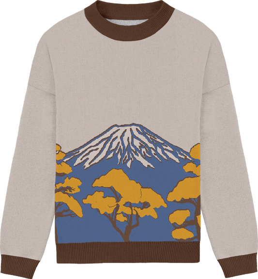 mt. fuji crewneck knit sweater - autumn