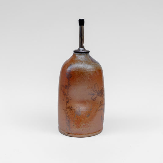 soda-fired wildflower transfer oil bottle/soap dispenser