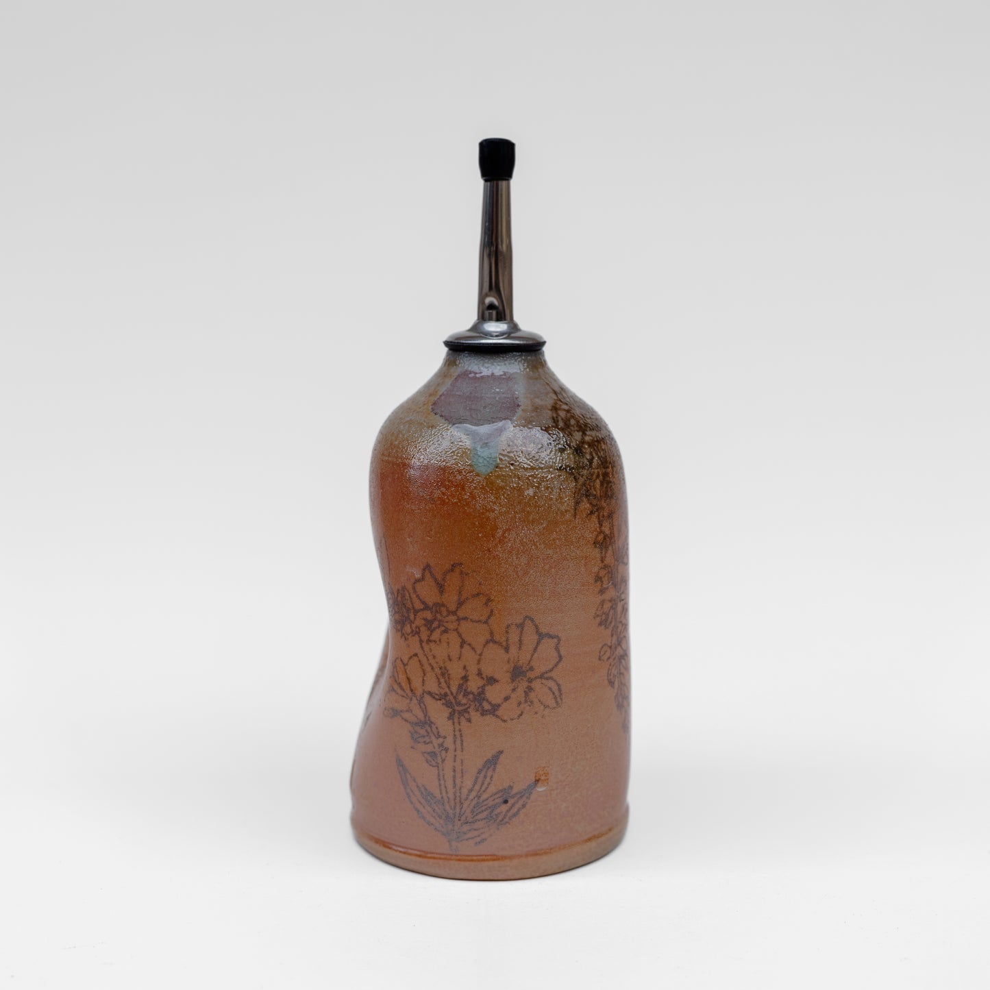 soda-fired wildflower transfer oil bottle/soap dispenser