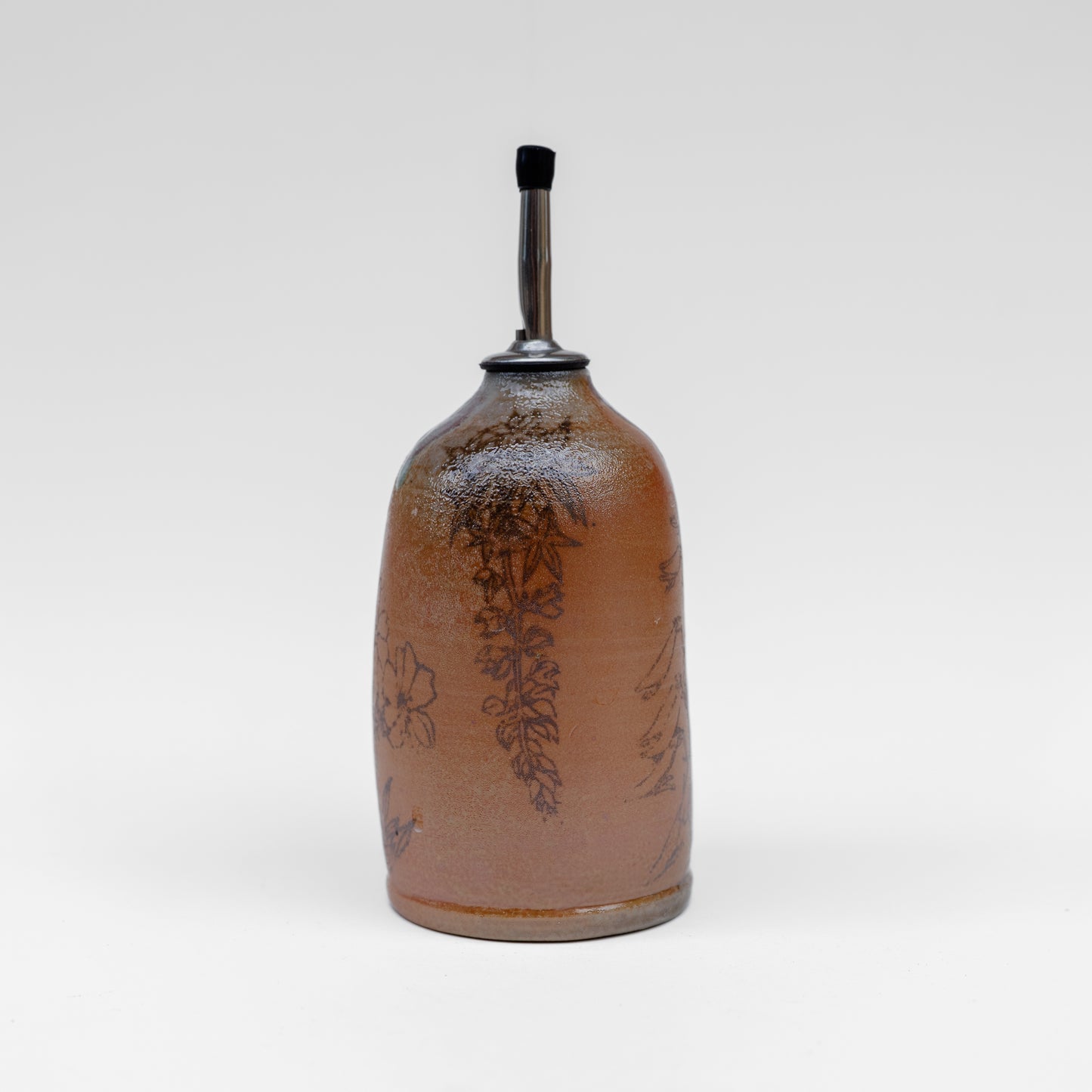 soda-fired wildflower transfer oil bottle/soap dispenser