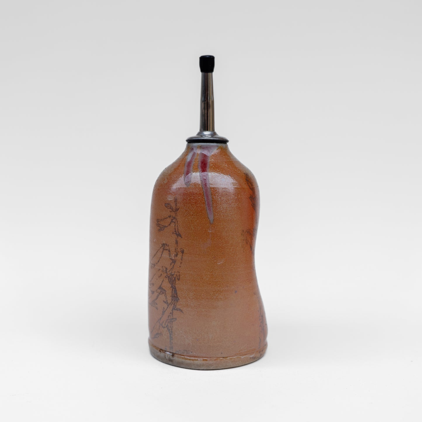 soda-fired wildflower transfer oil bottle/soap dispenser