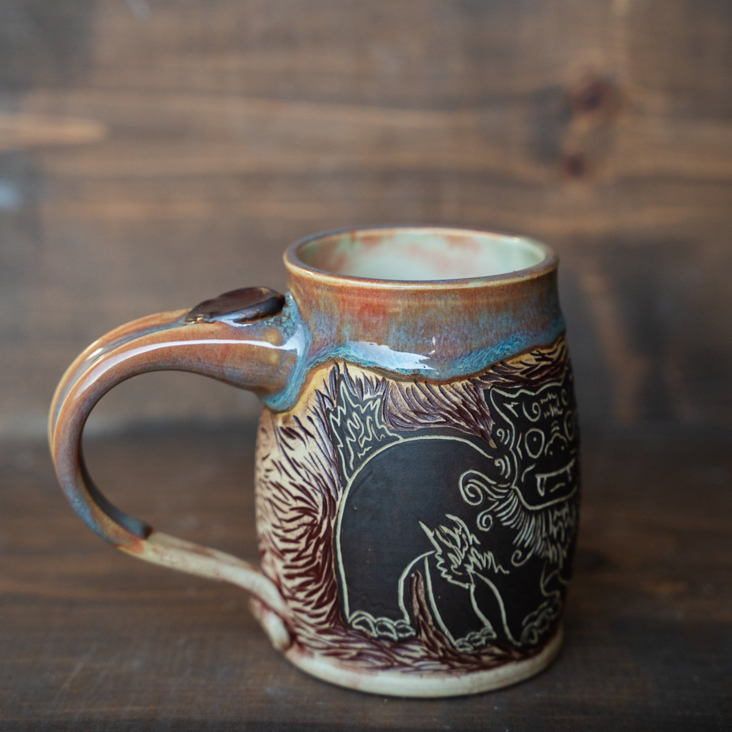 shisa sgraffito & mishima mug