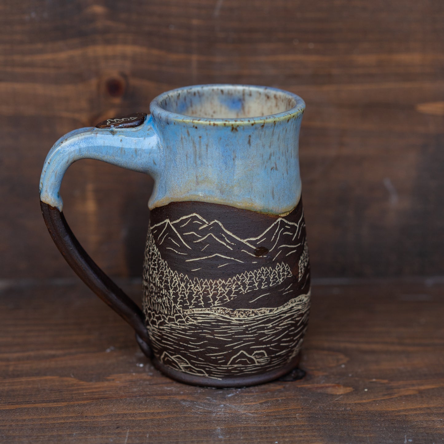 alpine lake sgraffito mug
